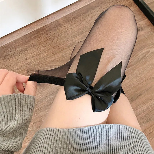 Satin Bow Thigh High Stockings